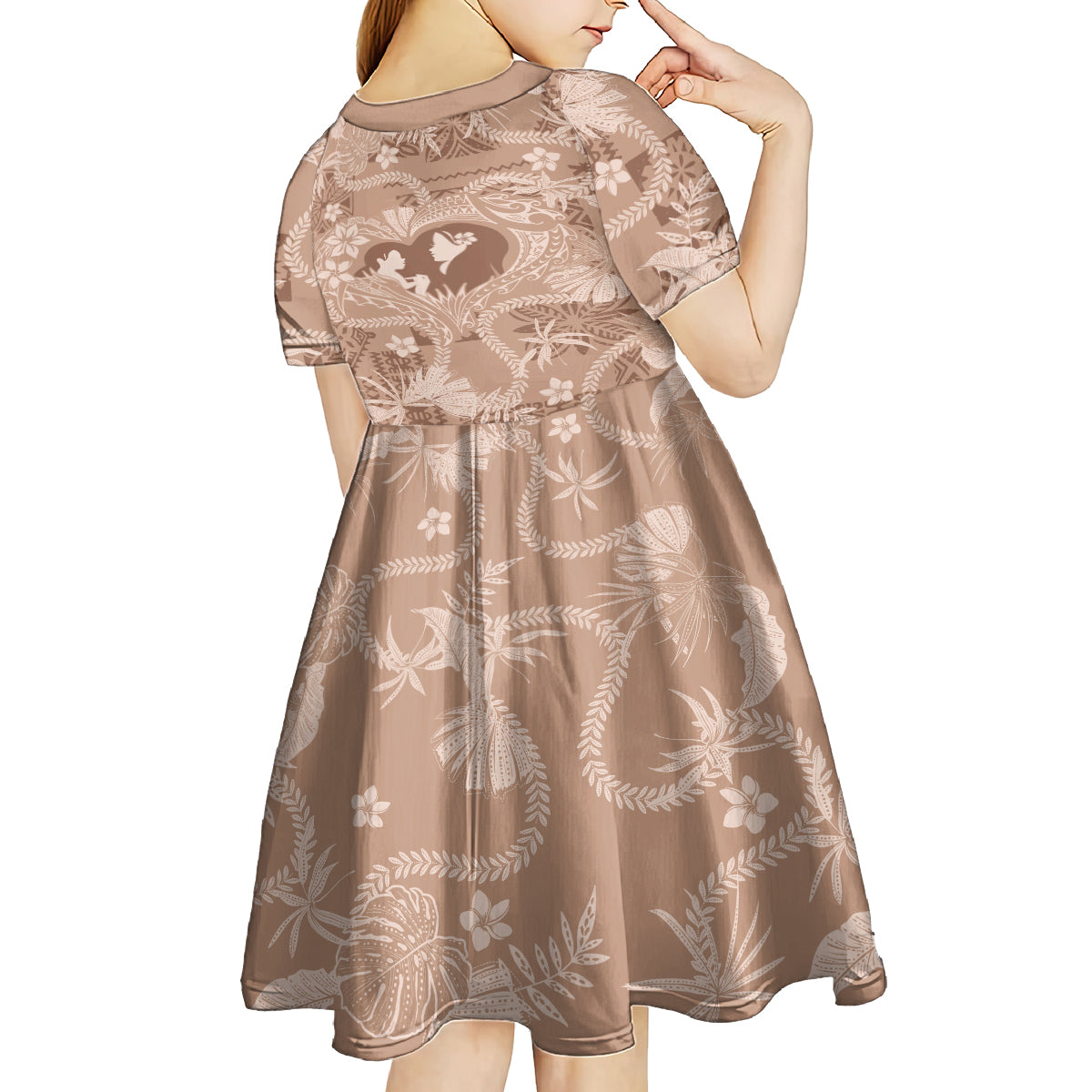 Hawaii Plumeria Kid Short Sleeve Dress Hau'oli la Makuahine Beige LT7 - Polynesian Pride