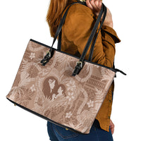 Hawaii Plumeria Leather Tote Bag Hau'oli la Makuahine Beige LT7 - Polynesian Pride