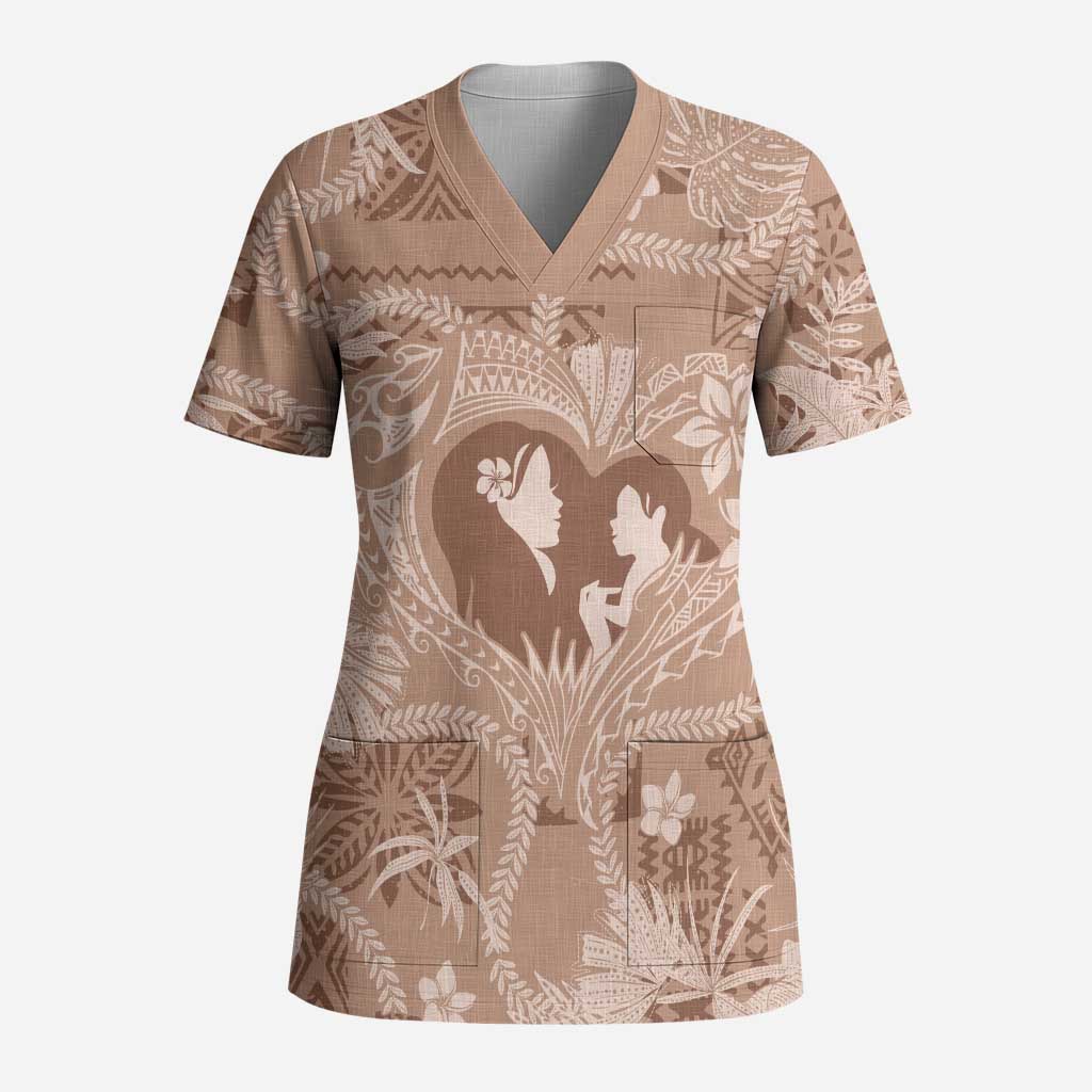 Hawaii Plumeria Scrub Top Hau'oli la Makuahine Beige - Polynesian Pride