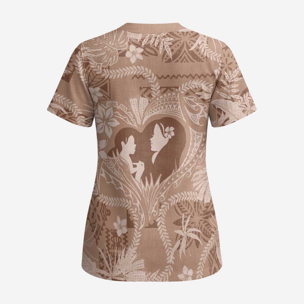Hawaii Plumeria Scrub Top Hau'oli la Makuahine Beige - Polynesian Pride