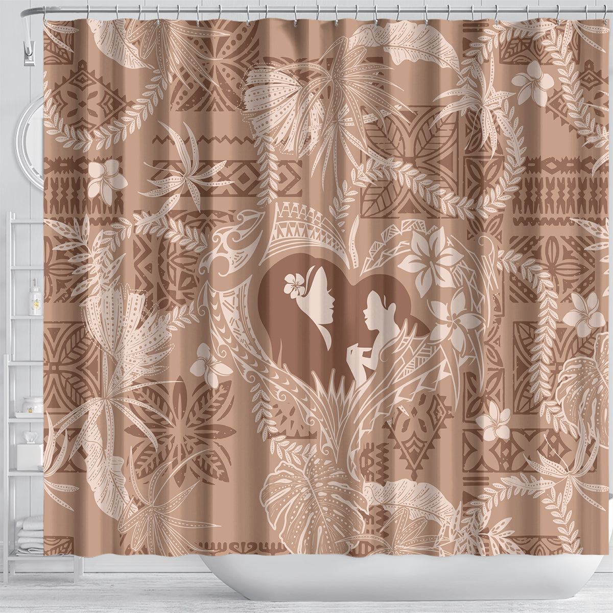 Hawaii Plumeria Shower Curtain Hau'oli la Makuahine Beige LT7 - Polynesian Pride