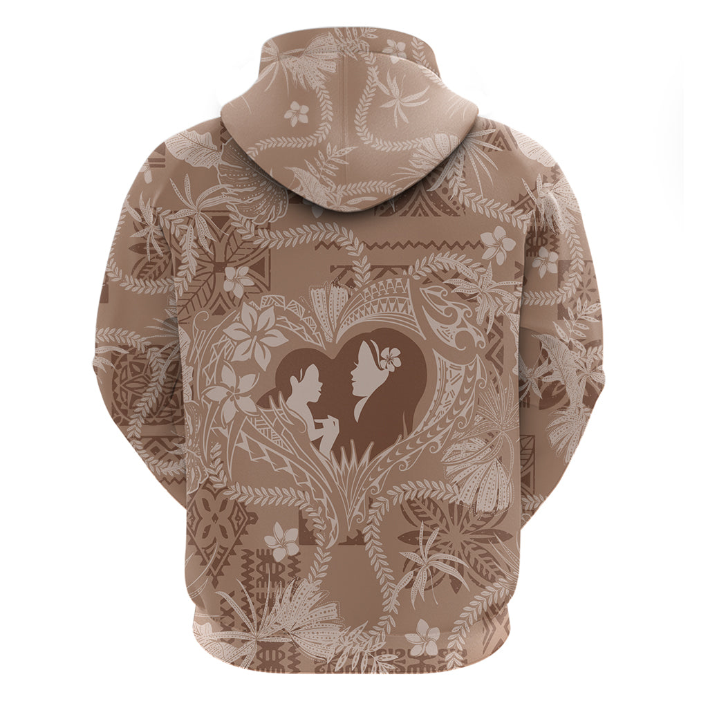 Hawaii Plumeria Zip Hoodie Hau'oli la Makuahine Beige LT7 - Polynesian Pride