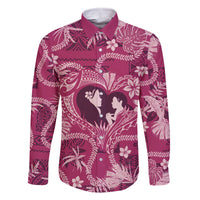 Hawaii Plumeria Family Matching Long Sleeve Bodycon Dress and Hawaiian Shirt Hau'oli la Makuahine Rosy LT7 Dad's Shirt - Long Sleeve Pink - Polynesian Pride