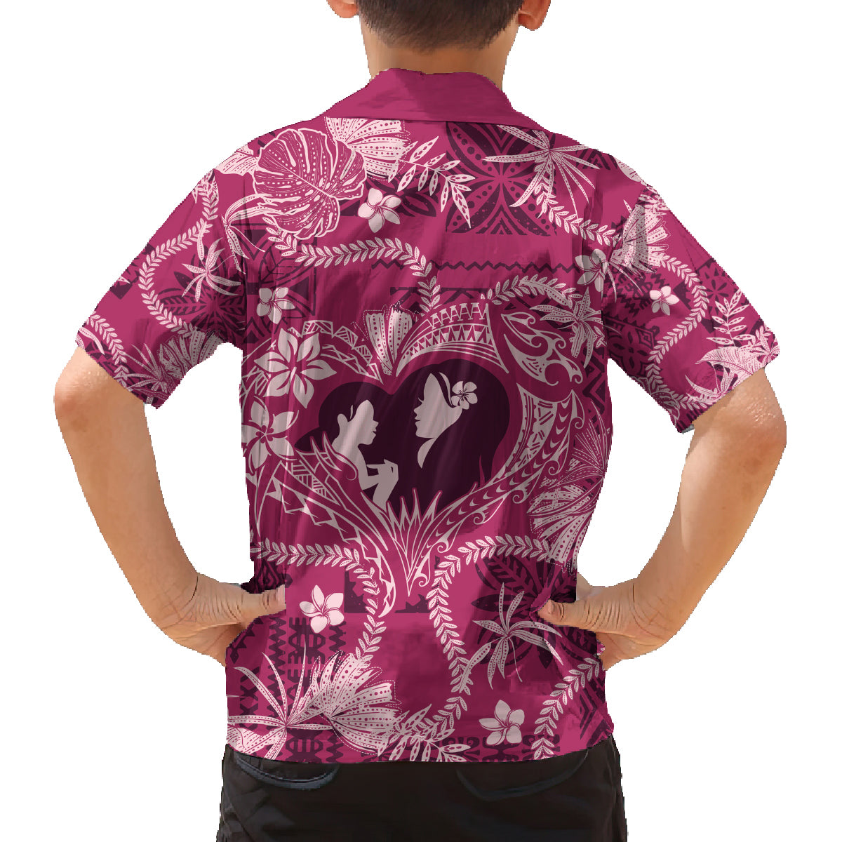 Hawaii Plumeria Family Matching Off Shoulder Short Dress and Hawaiian Shirt Hau'oli la Makuahine Rosy LT7 - Polynesian Pride