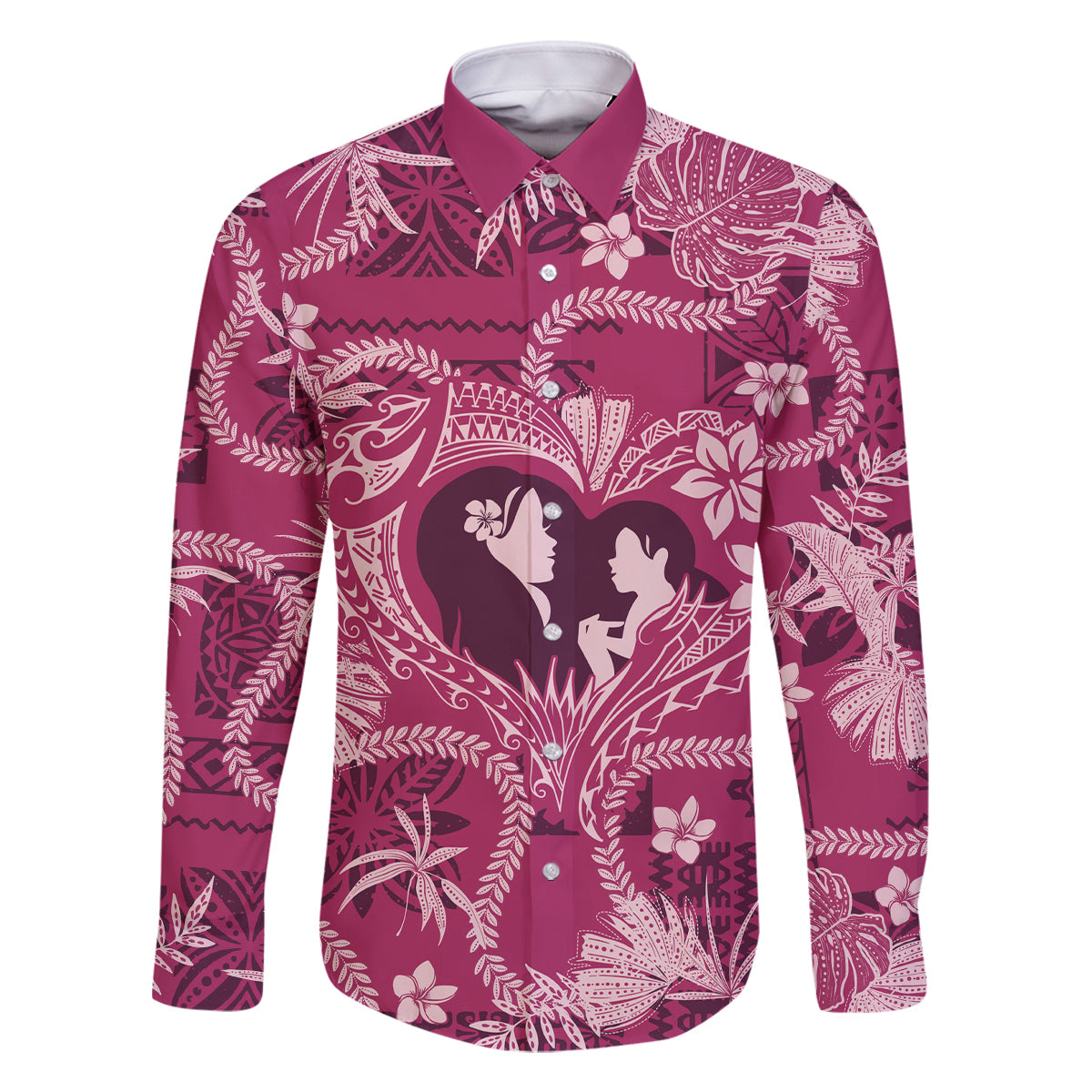 Hawaii Plumeria Family Matching Off Shoulder Short Dress and Hawaiian Shirt Hau'oli la Makuahine Rosy LT7 Dad's Shirt - Long Sleeve Pink - Polynesian Pride