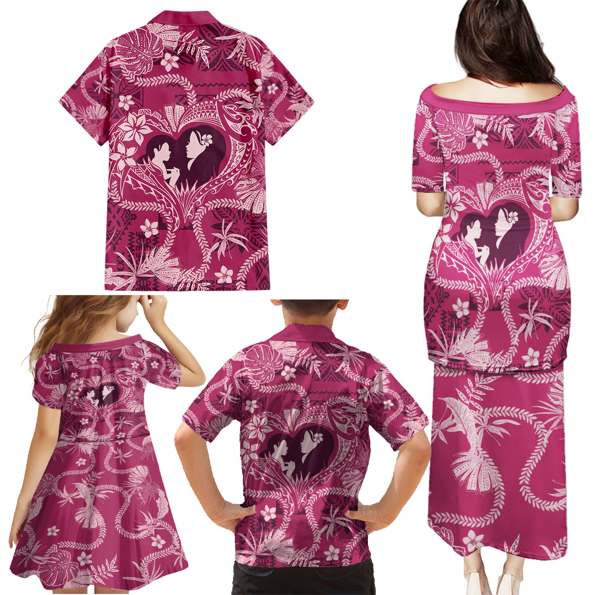 Hawaii Plumeria Family Matching Puletasi and Hawaiian Shirt Hau'oli la Makuahine Rosy LT7 - Polynesian Pride