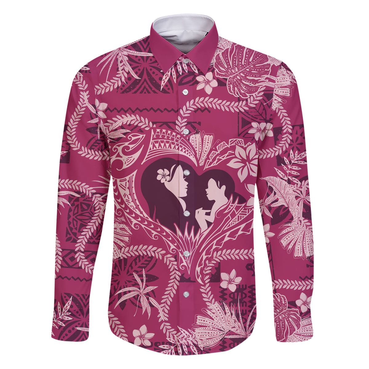 Hawaii Plumeria Family Matching Short Sleeve Bodycon Dress and Hawaiian Shirt Hau'oli la Makuahine Rosy LT7 Dad's Shirt - Long Sleeve Pink - Polynesian Pride