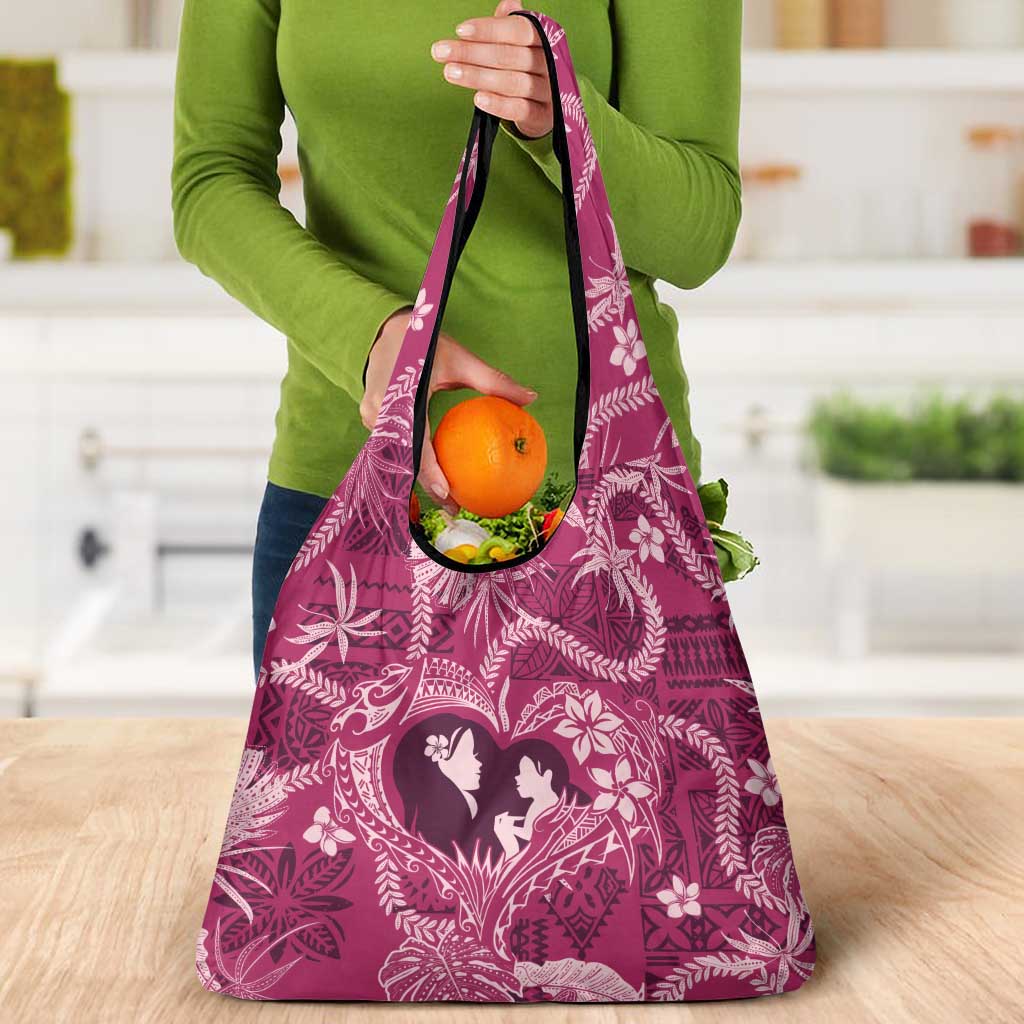 Hawaii Plumeria Grocery Bag Hau'oli la Makuahine Rosy