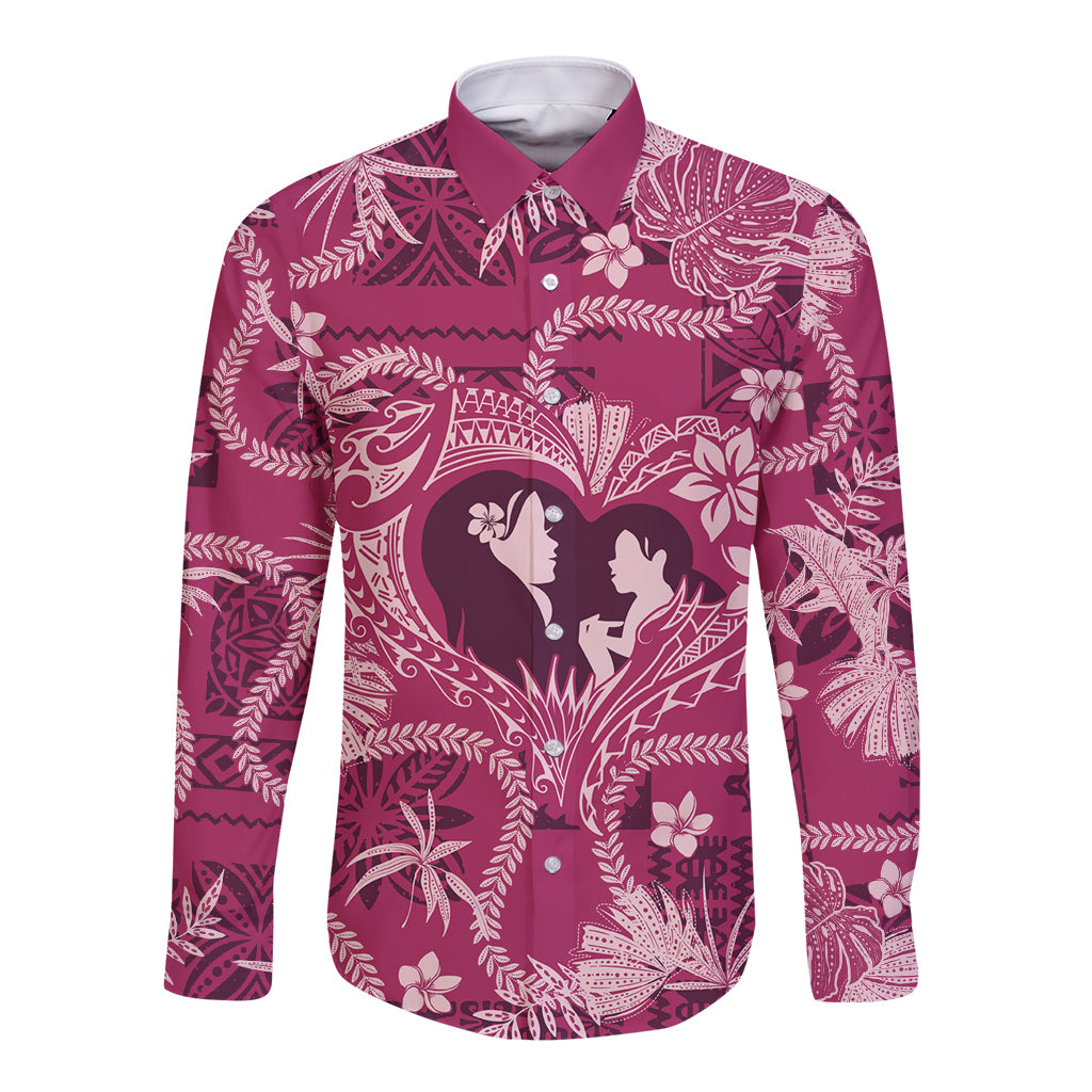 Hawaii Plumeria Long Sleeve Button Shirt Hau'oli la Makuahine Rosy LT7 Unisex Pink - Polynesian Pride