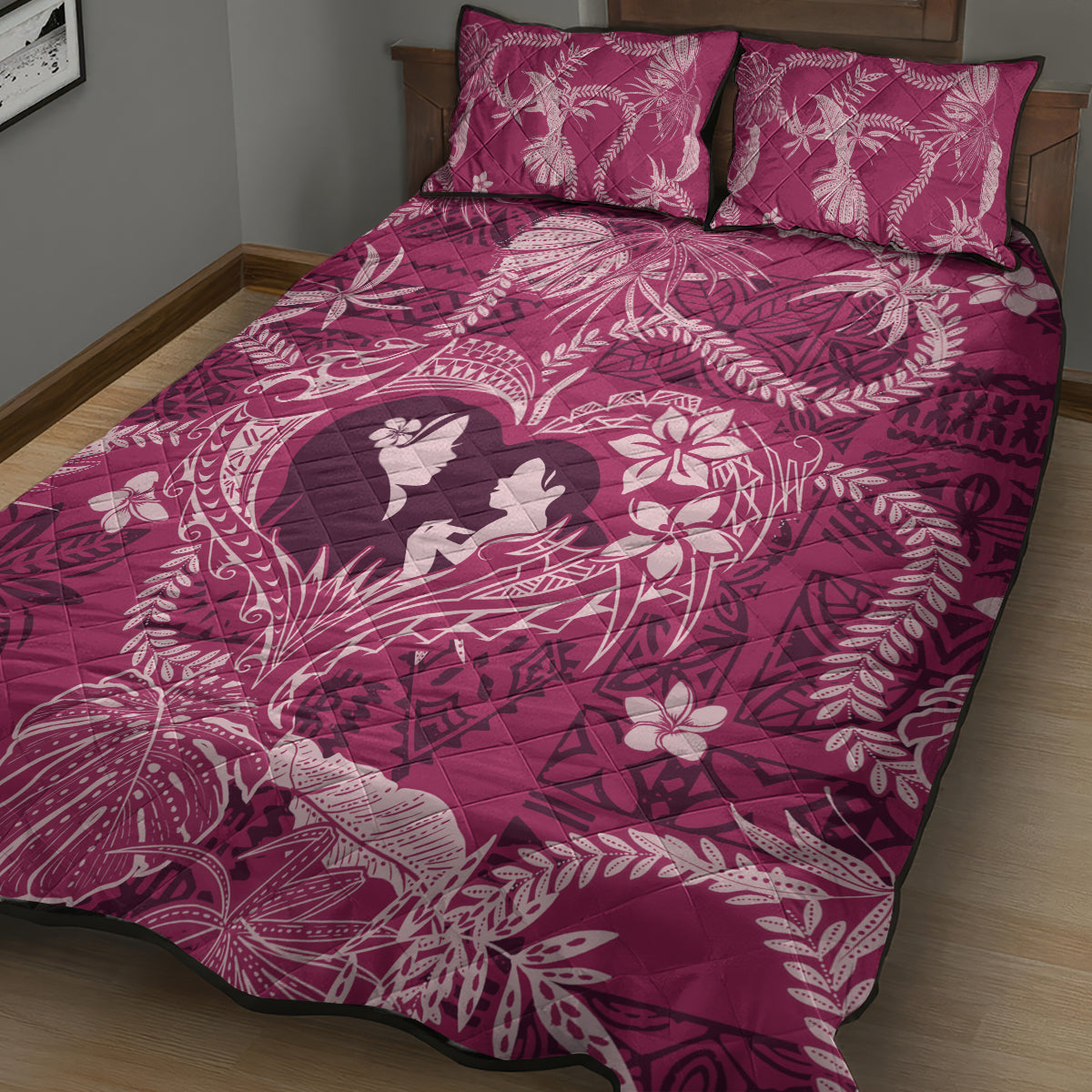Hawaii Plumeria Quilt Bed Set Hau'oli la Makuahine Rosy LT7 - Polynesian Pride