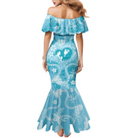 Hawaii Plumeria Family Matching Mermaid Dress and Hawaiian Shirt Hau'oli la Makuahine Turquoise LT7 - Polynesian Pride