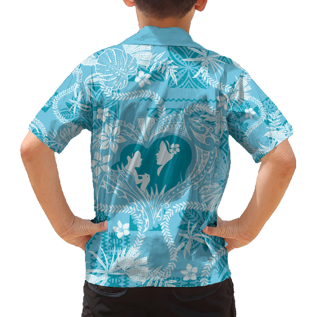 Hawaii Plumeria Family Matching Off Shoulder Short Dress and Hawaiian Shirt Hau'oli la Makuahine Turquoise LT7 - Polynesian Pride