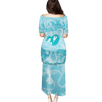 Hawaii Plumeria Family Matching Puletasi and Hawaiian Shirt Hau'oli la Makuahine Turquoise LT7 - Polynesian Pride