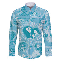 Hawaii Plumeria Family Matching Short Sleeve Bodycon Dress and Hawaiian Shirt Hau'oli la Makuahine Turquoise LT7 Dad's Shirt - Long Sleeve Turquoise - Polynesian Pride