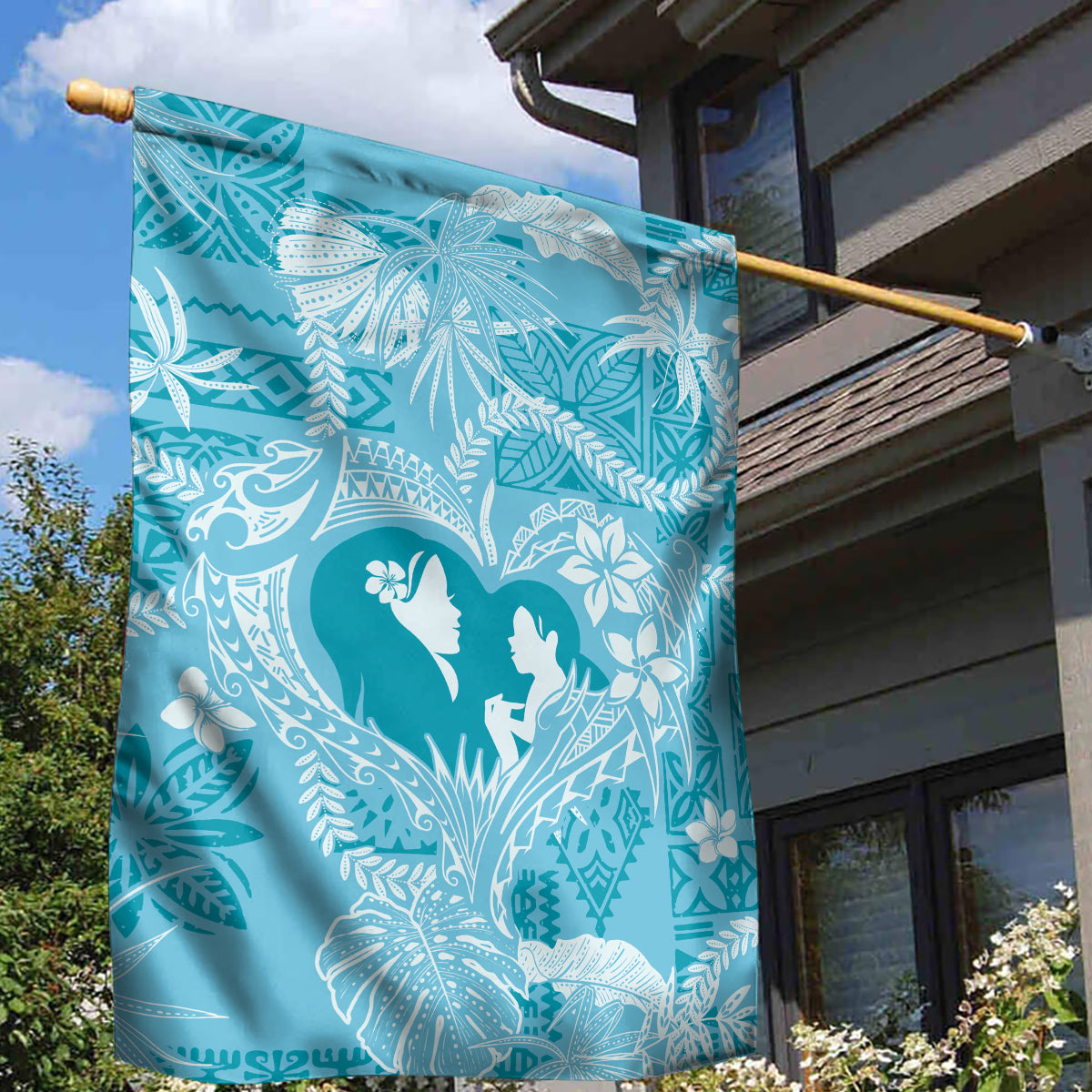 Hawaii Plumeria Garden Flag Hau'oli la Makuahine Turquoise LT7 - Polynesian Pride