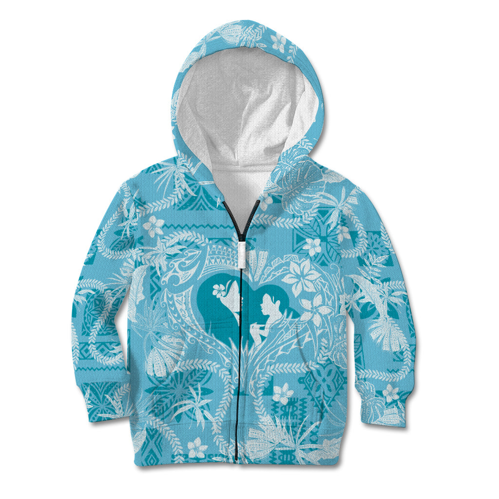 Hawaii Plumeria Kid Hoodie Hau'oli la Makuahine Turquoise LT7 Zip Hoodie Turquoise - Polynesian Pride