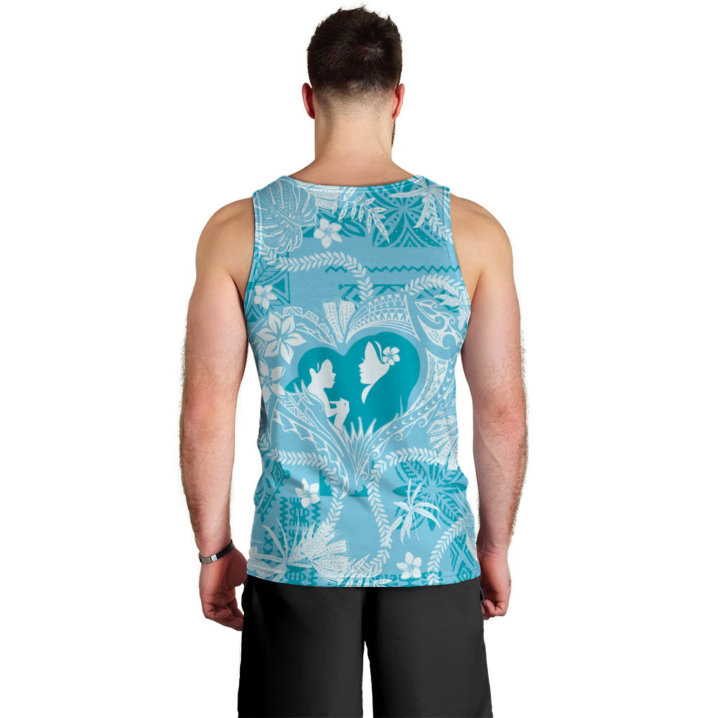 Hawaii Plumeria Men Tank Top Hau'oli la Makuahine Turquoise LT7 - Polynesian Pride