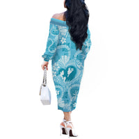 Hawaii Plumeria Off The Shoulder Long Sleeve Dress Hau'oli la Makuahine Turquoise LT7 - Polynesian Pride