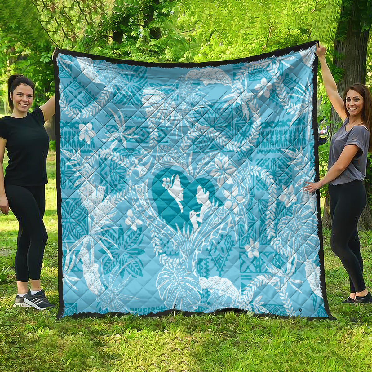 Hawaii Plumeria Quilt Hau'oli la Makuahine Turquoise LT7 - Polynesian Pride
