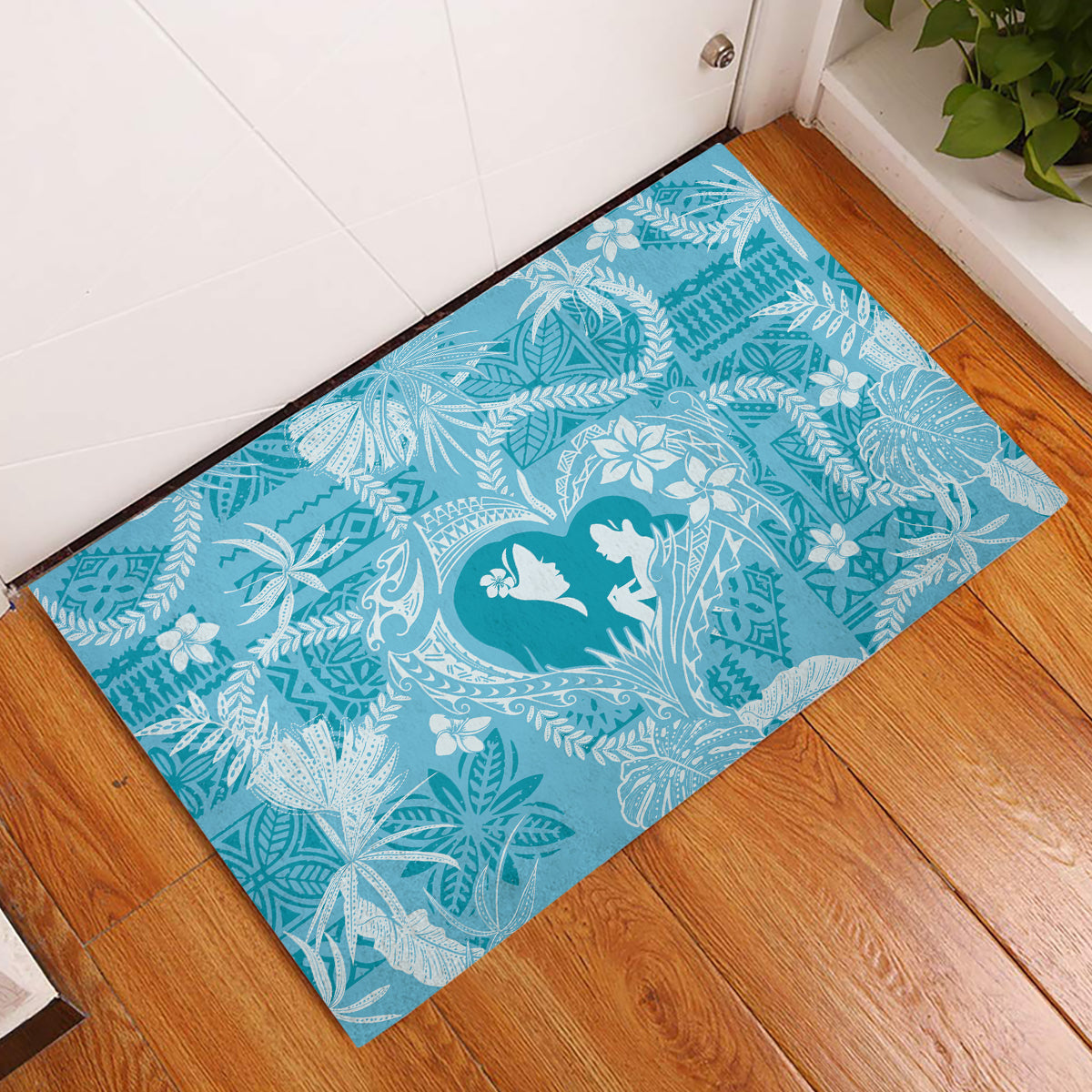 Hawaii Plumeria Rubber Doormat Hau'oli la Makuahine Turquoise LT7 Turquoise - Polynesian Pride