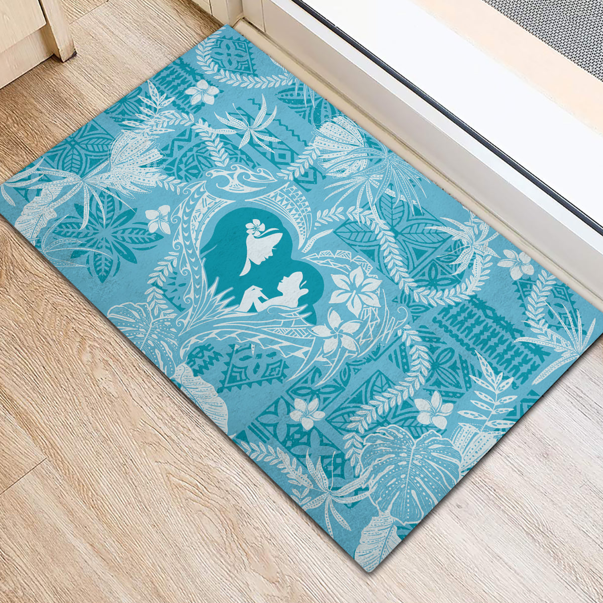 Hawaii Plumeria Rubber Doormat Hau'oli la Makuahine Turquoise LT7 - Polynesian Pride