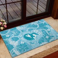 Hawaii Plumeria Rubber Doormat Hau'oli la Makuahine Turquoise LT7 - Polynesian Pride