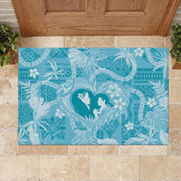 Hawaii Plumeria Rubber Doormat Hau'oli la Makuahine Turquoise LT7 - Polynesian Pride