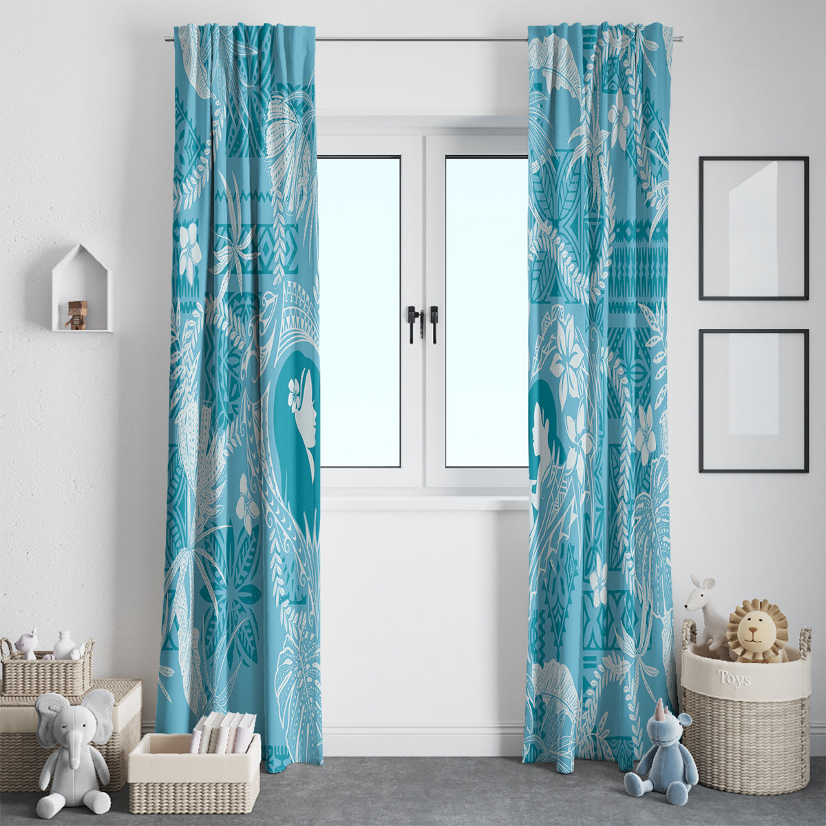 Hawaii Plumeria Window Curtain Hau'oli la Makuahine Turquoise LT7 - Polynesian Pride
