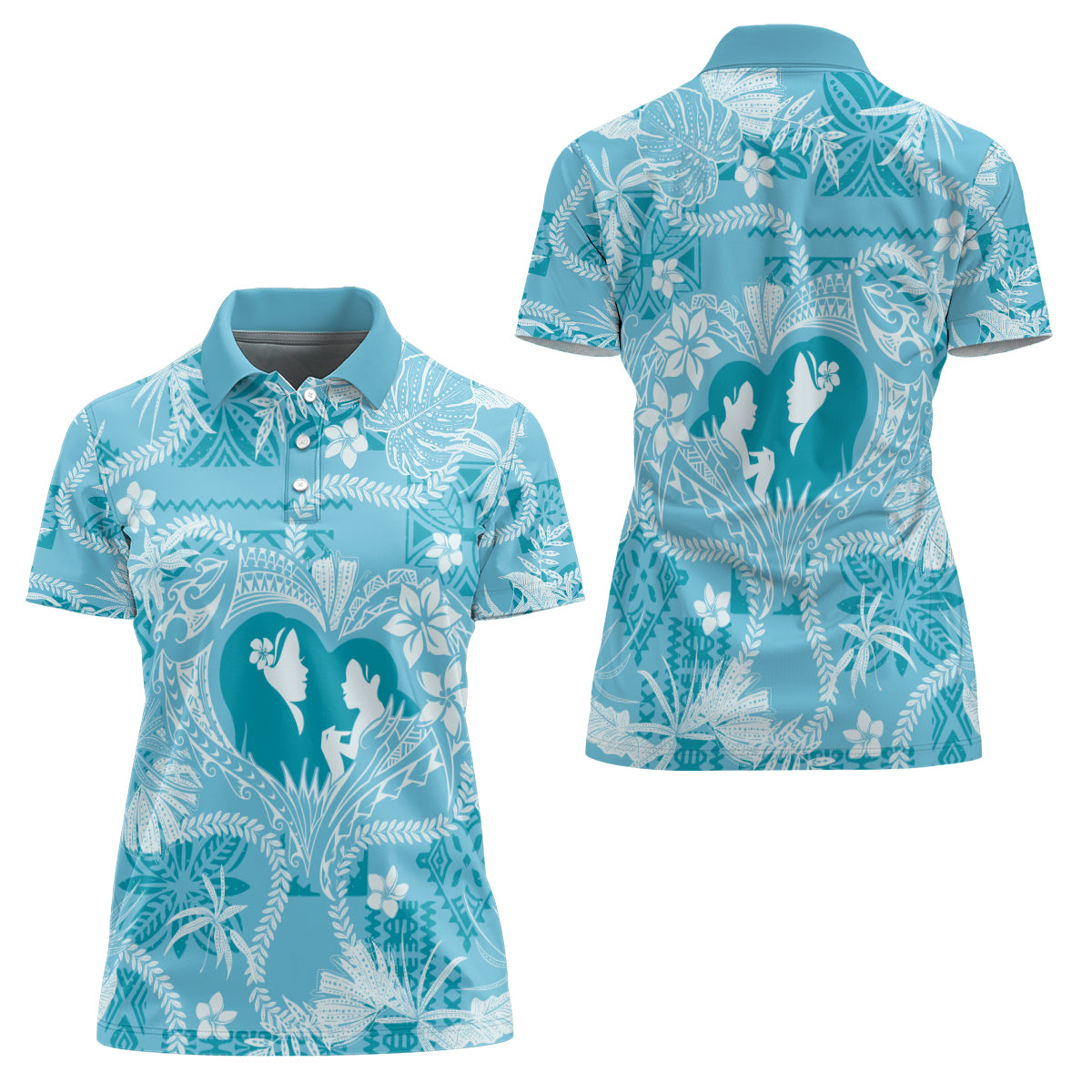 Hawaii Plumeria Women Polo Shirt Hau'oli la Makuahine Turquoise LT7 - Polynesian Pride