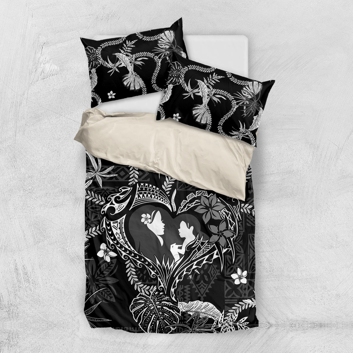 Hawaii Plumeria Bedding Set Hau'oli la Makuahine Monochrome LT7 US Twin 172cm x 218cm Black - Polynesian Pride