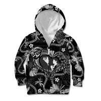 Hawaii Plumeria Kid Hoodie Hau'oli la Makuahine Monochrome LT7 Zip Hoodie Black - Polynesian Pride