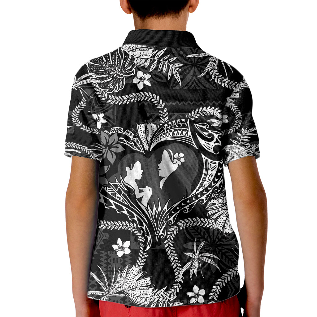 Hawaii Plumeria Kid Polo Shirt Hau'oli la Makuahine Monochrome LT7 - Polynesian Pride
