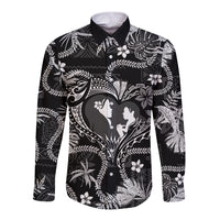 Hawaii Plumeria Long Sleeve Button Shirt Hau'oli la Makuahine Monochrome LT7 Unisex Black - Polynesian Pride