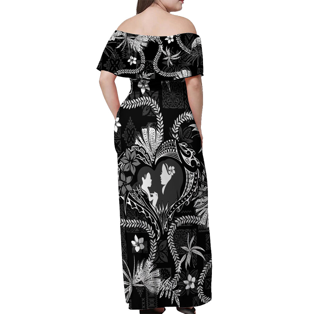 Hawaii Plumeria Off Shoulder Maxi Dress Hau'oli la Makuahine Monochrome LT7 - Polynesian Pride