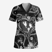 Hawaii Plumeria Scrub Top Hau'oli la Makuahine Monochrome - Polynesian Pride