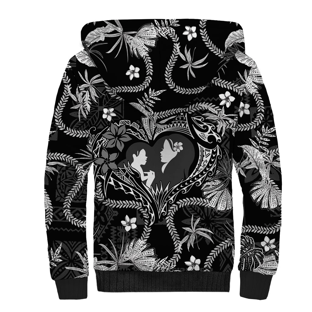Hawaii Plumeria Sherpa Hoodie Hau'oli la Makuahine Monochrome LT7 - Polynesian Pride