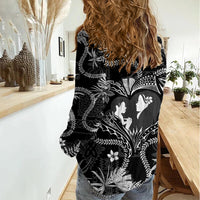 Hawaii Plumeria Women Casual Shirt Hau'oli la Makuahine Monochrome LT7 - Polynesian Pride