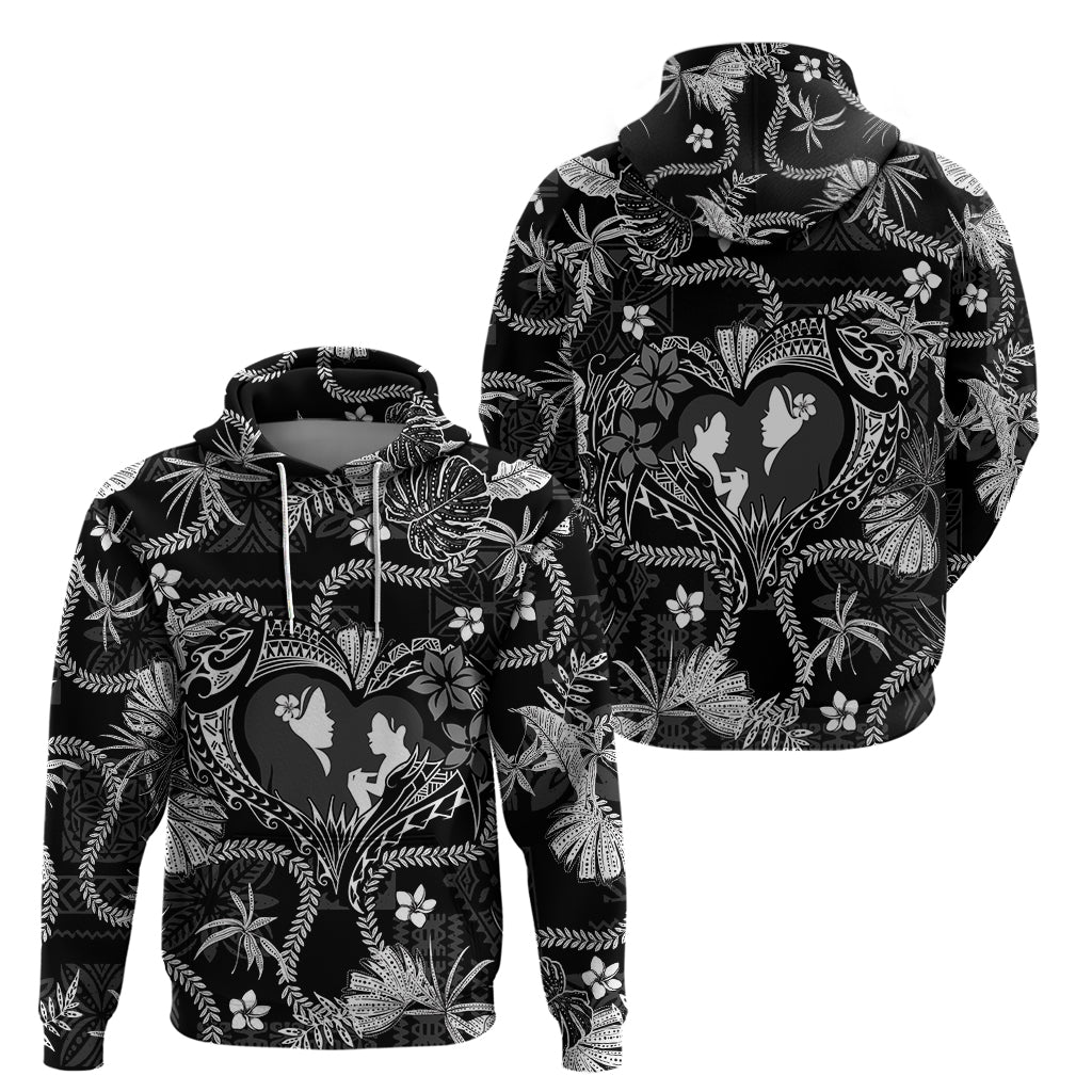 Hawaii Plumeria Zip Hoodie Hau'oli la Makuahine Monochrome LT7 - Polynesian Pride
