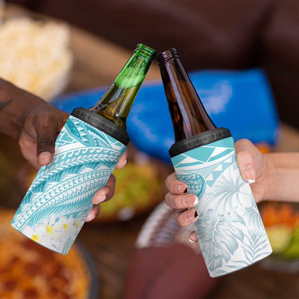 Polynesia Humpback Whale 4 in 1 Can Cooler Tumbler Tropical Plumeria Turquoise