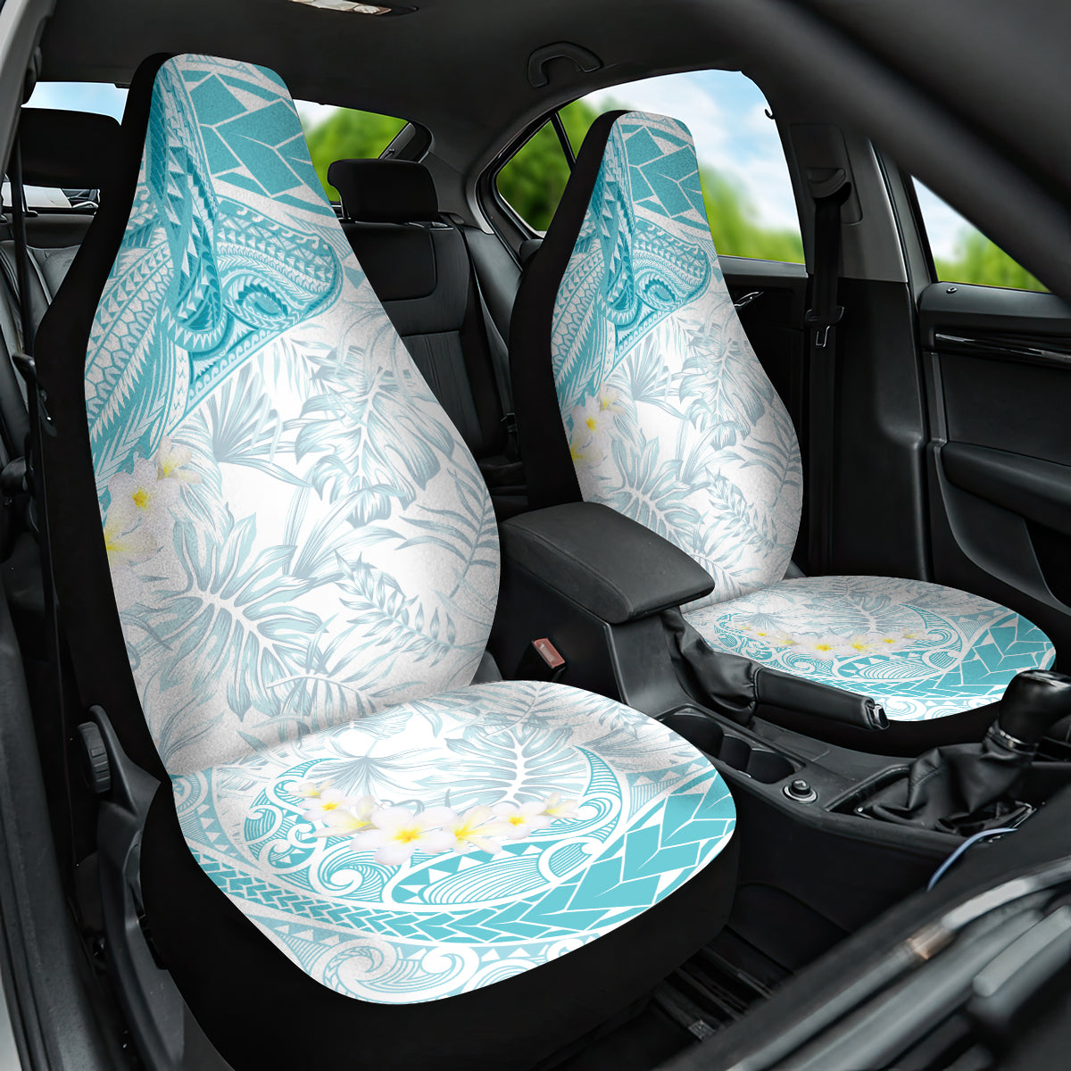 Polynesia Humpback Whale Car Seat Cover Tropical Plumeria Turquoise