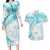 Polynesia Humpback Whale Couples Matching Long Sleeve Bodycon Dress and Hawaiian Shirt Tropical Plumeria Turquoise