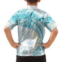 Polynesia Humpback Whale Family Matching Long Sleeve Bodycon Dress and Hawaiian Shirt Tropical Plumeria Turquoise LT7 - Polynesian Pride