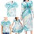 Polynesia Humpback Whale Family Matching Long Sleeve Bodycon Dress and Hawaiian Shirt Tropical Plumeria Turquoise