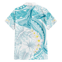Polynesia Humpback Whale Family Matching Long Sleeve Bodycon Dress and Hawaiian Shirt Tropical Plumeria Turquoise LT7 - Polynesian Pride