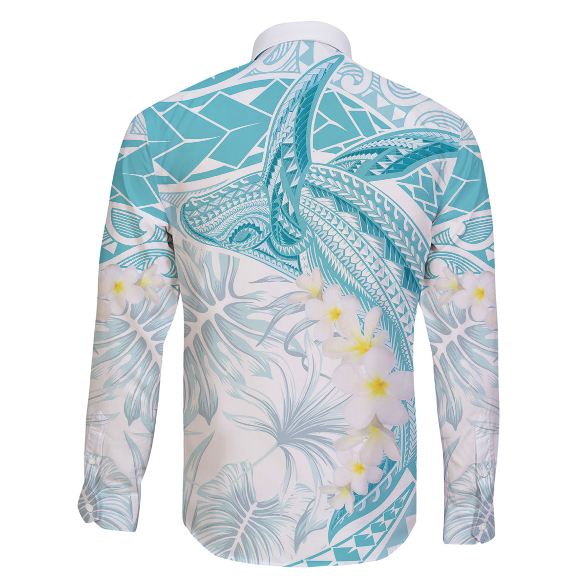 Polynesia Humpback Whale Family Matching Long Sleeve Bodycon Dress and Hawaiian Shirt Tropical Plumeria Turquoise LT7 - Polynesian Pride