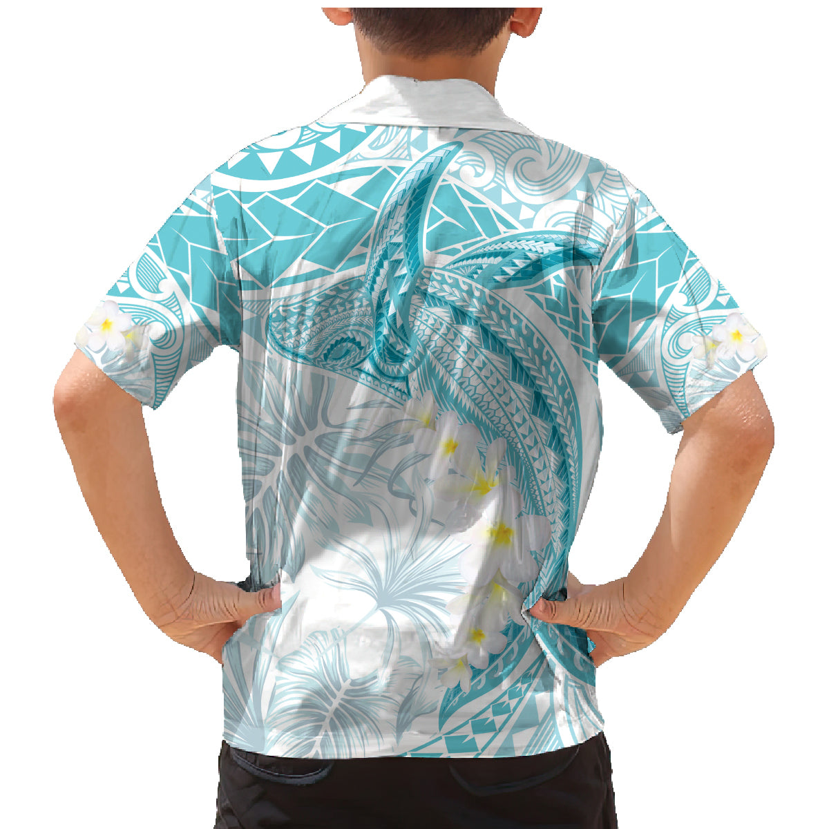 Polynesia Humpback Whale Family Matching Mermaid Dress and Hawaiian Shirt Tropical Plumeria Turquoise