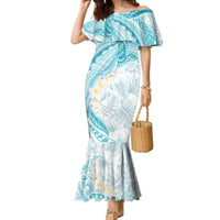 Polynesia Humpback Whale Family Matching Mermaid Dress and Hawaiian Shirt Tropical Plumeria Turquoise