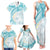 Polynesia Humpback Whale Family Matching Tank Maxi Dress and Hawaiian Shirt Tropical Plumeria Turquoise