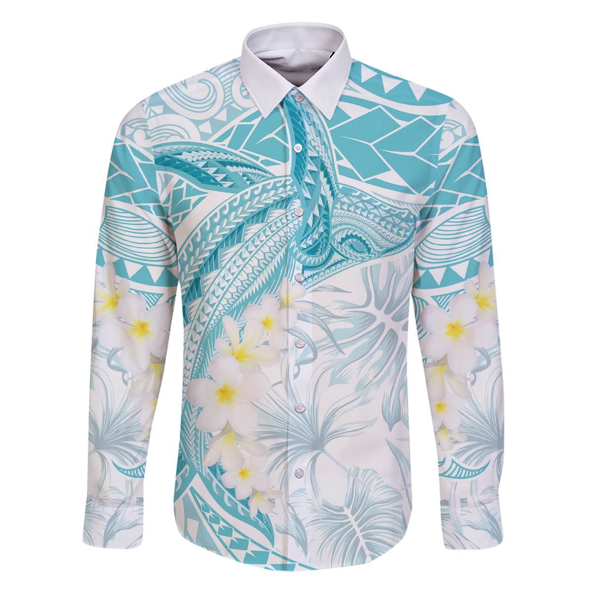 Polynesia Humpback Whale Family Matching Tank Maxi Dress and Hawaiian Shirt Tropical Plumeria Turquoise