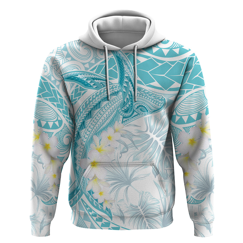 Polynesia Humpback Whale Hoodie Tropical Plumeria Turquoise